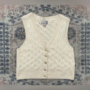 J.Crew Cream Cashmere Neutral Classic Preppy Chic Cable-knit Sweater Crop Vest M